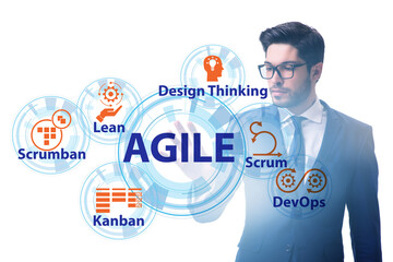 Agile concept with business people pressing buttons