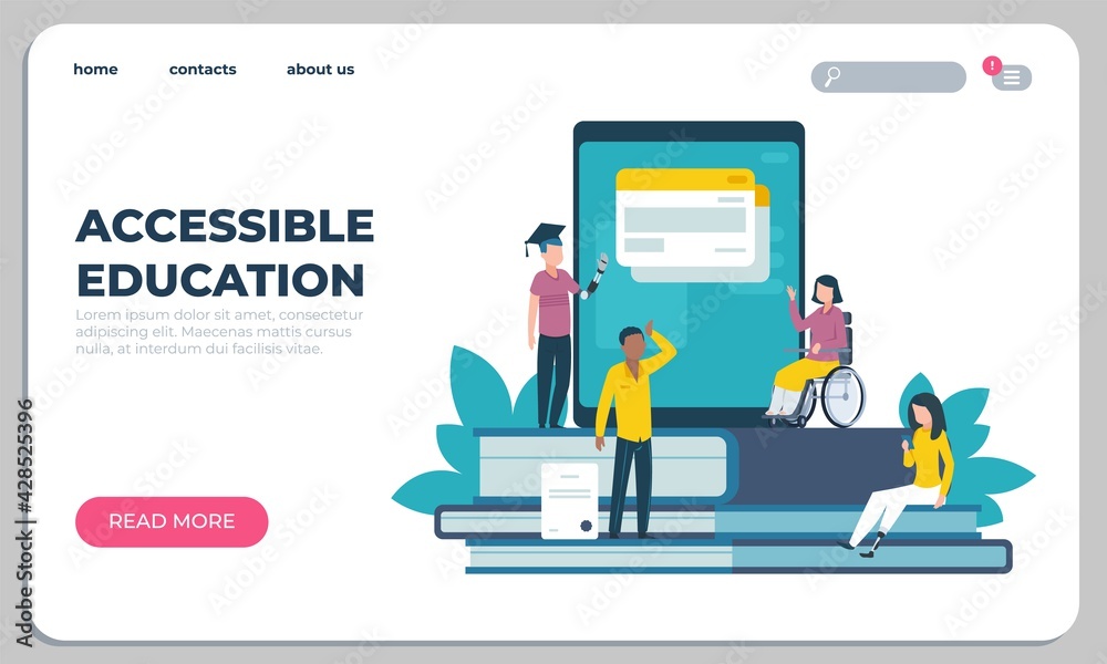 Aufkleber accessible education landing page. online learning for disabled people. website design. interface te