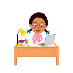 cute cartoon girl using computer