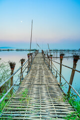 Small Wooden Bridge with Soft Water in Kwan Phayao Lake