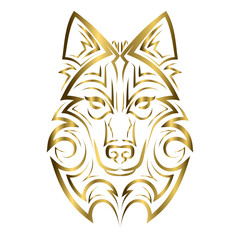 gold line art of wolf head. Good use for symbol, mascot, icon, avatar, tattoo, T Shirt design, logo or any design you want.