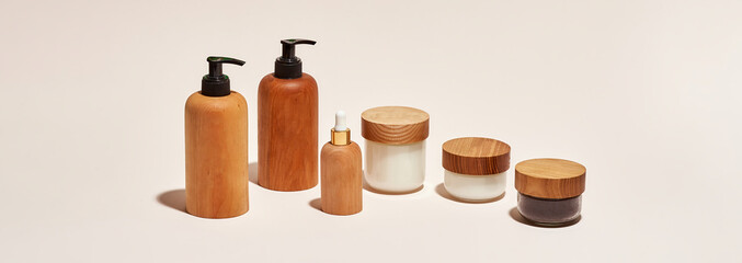 Cosmetics for care in bottles and containers