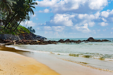 Fototapeta premium Paradise on earth, Indian ocean, sandy beach and palm trees, Goa, India