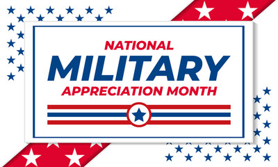 Obraz na płótnie Canvas National Military Appreciation Month in May. Celebrated every May and is a declaration that encourages U.S. citizens to observe the month in a symbol of unity. Social media banner design.