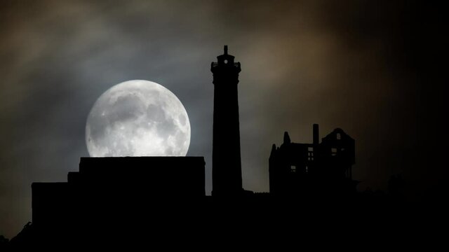 Alcatraz Island Prison by Night, Time Lapse with Full Moon