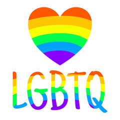 Rainbow heart, homosexual concept, coexistence with a group lgbtq, with letters lgbt pride flag in illustration format.Colorful background design.