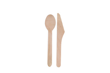 Wooden spoon and knife on a white background. Isolated.