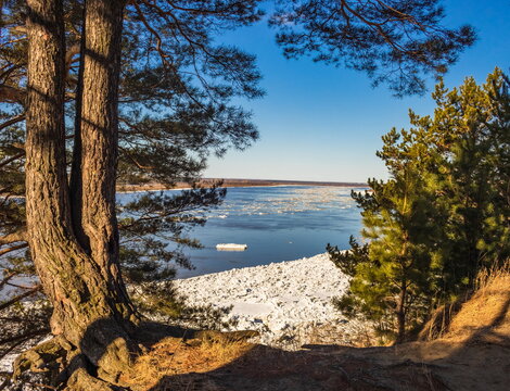 Ice drift along the Tom river. Tomsk. Russia.