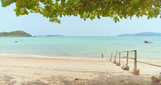 beautiful nature Sunny tropical sor beach turquoise sea background in summer day with wave crashing on sandy shore, Sattahip, Thailand, enjoy vacation holiday weekend