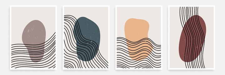 Abstract Prints Set Boho Style with Line Art Elements. Minimalist Trendy Contemporary Design Perfect for Wall Art, Prints, Social Media, Posters, Invitations, Branding Design.
