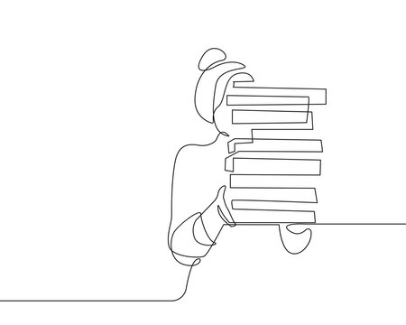 recommend clip art: Woman with Books Line Art Drawing. Minimalistic Black Lines Drawing. Female Reading Continuous One Line Abstract Drawing. Modern Scandinavian Design. Vector Illustration.