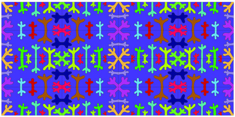 Multicolored ornament of twigs on a blue background. Use for symbols and illustrations.