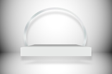 empty white shelf, white background, Photoshop graphic, luxury