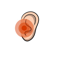 Earache and pain. Red place of hearing problems.