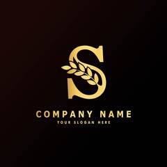 Alphabet capital logo creative design luxury concept with leaf ornament silhouette for