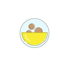 yellow bowl with flat style meatballs. vector illustration