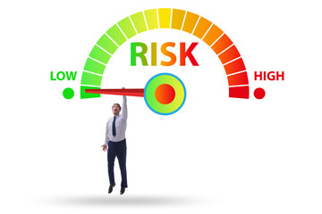 Businessman in risk metering and management concept