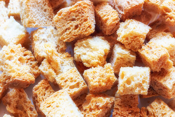 crackers croutons of white bread close up