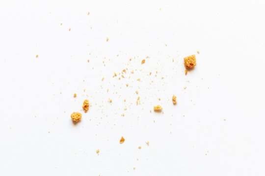sprinkled white bread crumbs close-up