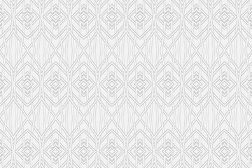 Volumetric convex white background. 3d embossed geometric pattern with intertwining lines and figures. Ethnic national minimalist elements for wallpaper, websites, textiles, wrapping paper.