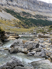 views of mountains, forests, waterfalls and natural pools in the Ordesa y Monte Perdido National Park, located in the Aragonese Pyrenees. in the province of Huesca, Spain