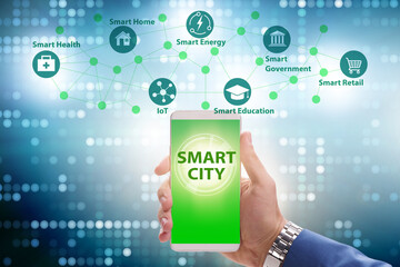 Businessman in smart city modern concept