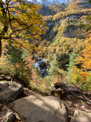 views of mountains, forests, waterfalls and natural pools in the Ordesa y Monte Perdido National Park, located in the Aragonese Pyrenees. in the province of Huesca, Spain