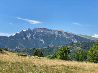 views of mountains with clouds in the Aragonese Pyrenees. Huesca, Spain
