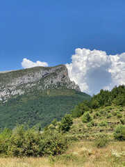 views of mountains with clouds in the Aragonese Pyrenees. Huesca, Spain