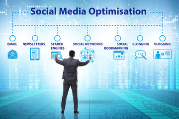 Social media optimisation concept with businessman