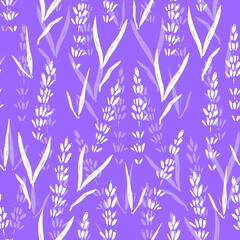 Purple lavender flowers vector seamless pattern. Beautiful retro hand drown doodle style floral background. Great for summer and spring textiles, banners, wallpapers, wrapping.