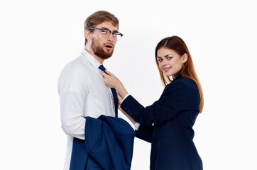 young couple in suits work colleagues finance office manager