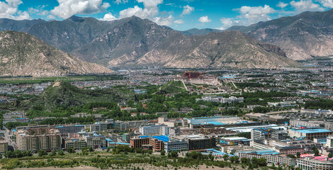 Aerial shot of Lhasa city, Tibet