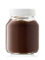 glass jar with chocolate cream isolated on white