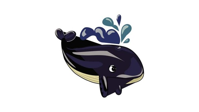 Happy marine whale icon animation