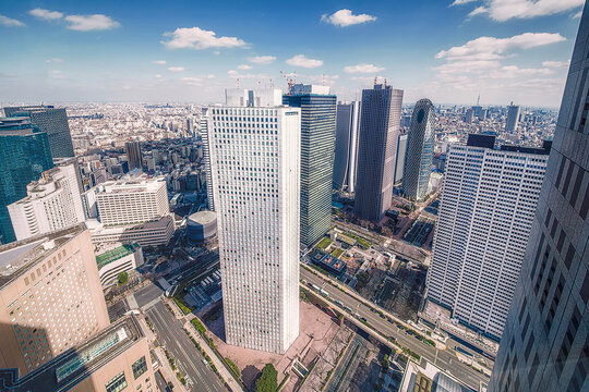 Aerial shot of Shinjuku Sumitomo Building in Japan