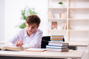 Schoolboy preparing for exams in the classroom