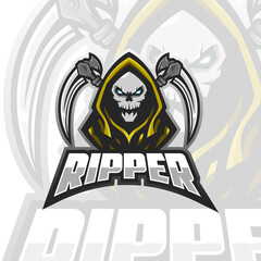Skull ripper Logo Mascot Vector Illustration for logo gaming template
