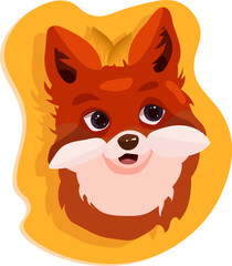 sticker of a cute cartoon fox face on a yellow background