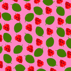 illustration pattern print raspberry basil on pink background