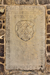 Historic stone slab of the Freemasons at the Cathedral of St. Peter and Paul in Brno.