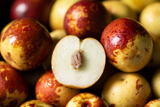 close up of sliced jujubes background