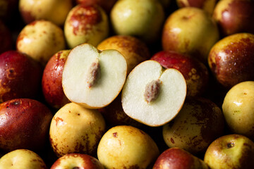 close up of sliced jujubes background