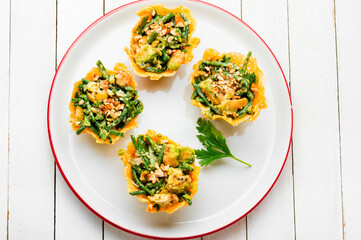 Cheese basket stuffed with vegetables