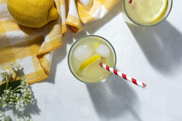 Refreshing homemade lemonade with ice and mint