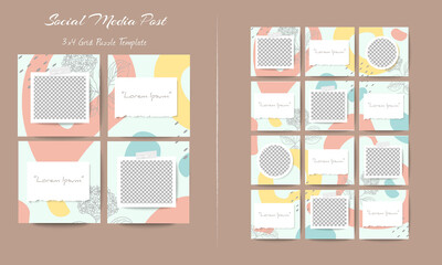 Social media feed post template in grid puzzle style with organic shape background