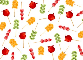 カラフルなフルーツ飴柄　背景　水彩ベクターイラスト