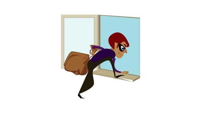 Burglar through window icon animation