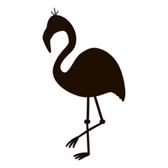 Vector cute funny flamingo silhouette isolated on white background. Funny tropical exotic bird illustration. Black stencil picture for children. Jungle summer clip art.