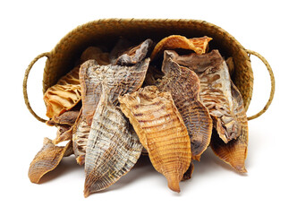 Dry young bamboo shoot on white background